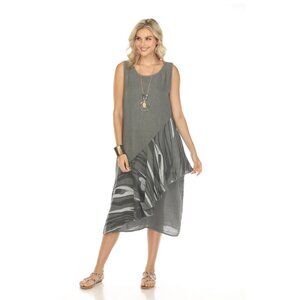 Charcoal Dress with Pockets and Abstract Design